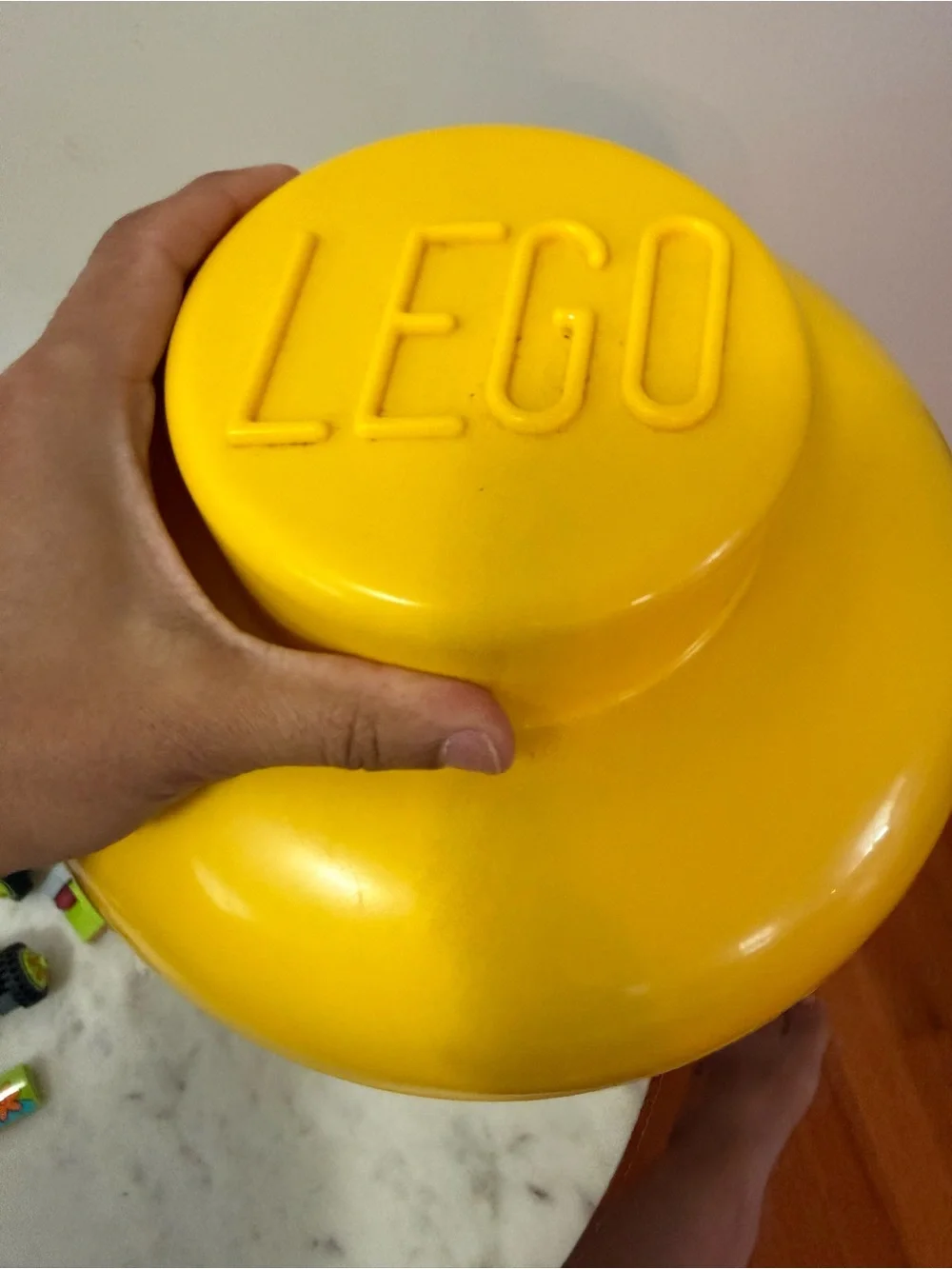 Vintage Lego Big Head Storage Bucket With Assorted Lego Blocks & Figures
